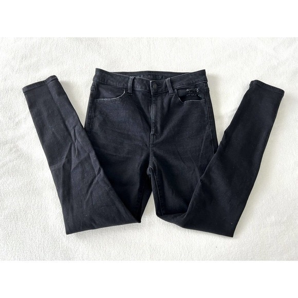 American Eagle Super Hi Rise Jegging Stretch‎ Women's 6 Regular Black Distressed - Picture 13 of 14